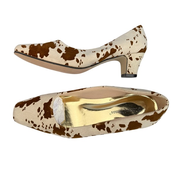 Pierre Dumas Shoes - Pierre Dumas Cow Print Mid Heel Pumps Size 9M Brown White Western Retro Shoes
